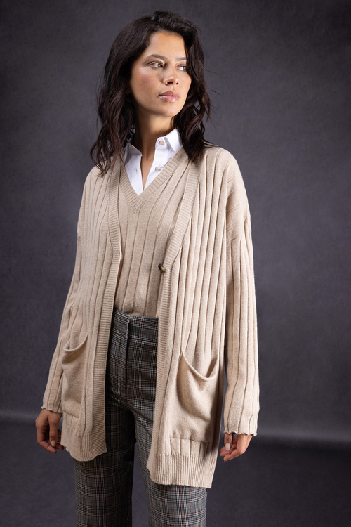 Women wool ribbed knitted coat outlet